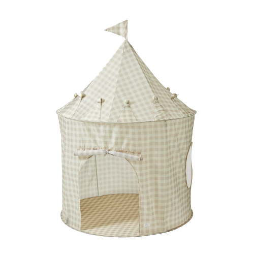 3 Sprouts Kids Play Tent Playhouse Castle with Recycled Fabric for Indoor and Outdoor Games in Gingham Beige