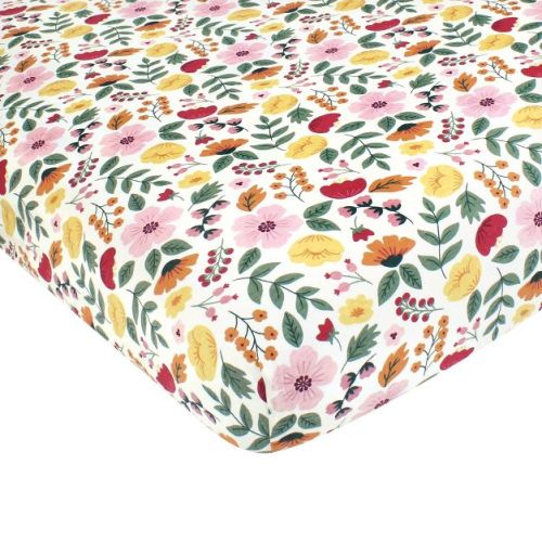 Hudson Baby Infant Girl Cotton Fitted Crib Sheet, Fall Botanical, One Size