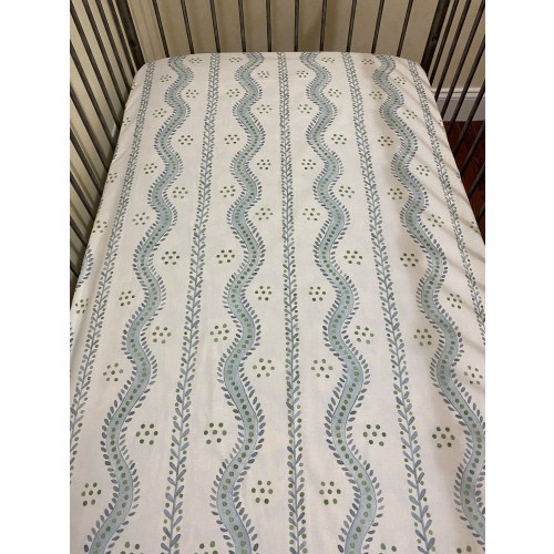 Cotton Crib Sheet, Stripes and Vines Designer Fabric, Blue, Green, Pink Crib Sheet or Crib Sheet and Blanket Set
