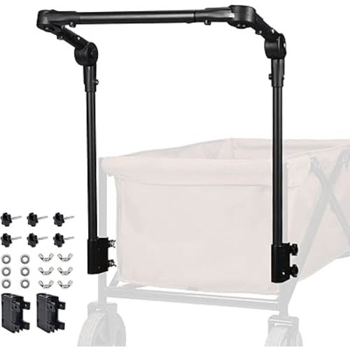 Adjustable Wagon Push Handle Attachment - Foldable Universal Push Pull Handle for Round/Square Frame Camping Wagons, Strollers, Beach Carts & Canopy Attachments with Stainless Steel Connectors