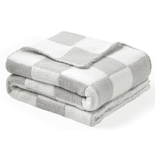 CREVENT 30"X40" Warm Chenille Baby Blanket for Girls Boys, Newborn Essentials for Infant, Baby Shower Receiving Gift, Grey Checked