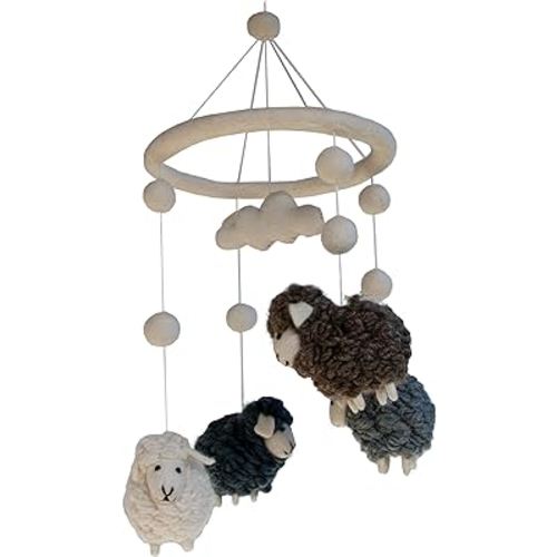 Baby Nursery Hanging Sheeps Room Decor for Boys and Girls, Nordic Decor for | Handmade Felt Wool