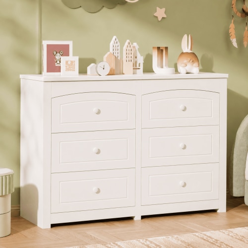 Kid’s Dresser for Bedroom with 6 Drawer, Wide Chest of Drawers Storage Organizer for Living Room, Hallway, White