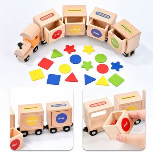 Magnetic Wooden Shape Sorting Train - Montessori Educational Color & Geometry Matching Toy for Toddlers