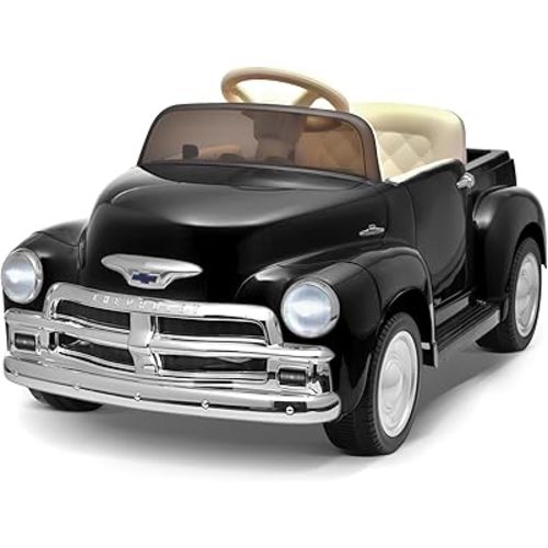 Joywhale 12V Kids Ride on Car Licensed Chevrolet 3100 Pickup Battery Powered Motorized Electric Car,with 7AH Big Battery,2.4G Remote Control,3-Speeds,Storage Space,Music,Retro Style,Black