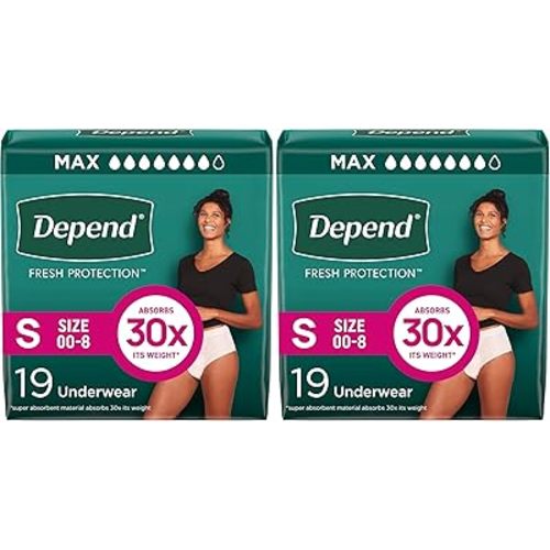 Depend FIT-Flex Incontinence Underwear for Women, Disposable, Maximum Absorbency, Small, Blush, 19 Count (Pack of 2)