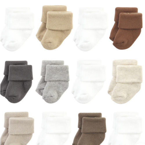 Hudson Baby Cotton Rich Newborn and Terry Socks, Neutral Tones