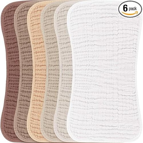 Konssy Muslin Baby Burp Cloths Sets for Unisex- 6 Pack Large 100% Cotton Burping Clothes for Newborn, Baby Girls and Boys