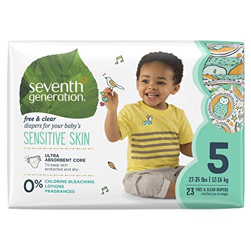 Seventh Generation Baby Diapers for Sensitive Skin, Animal Prints, Size 5, 23 Count