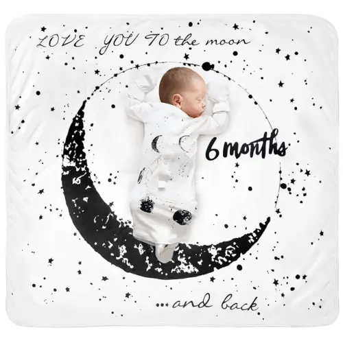 Baby Monthly Milestone Blanket Moon - Neutral Personalized Month Blanket for Boy Girl Newborn Soft Plush Fleece Photography Background Bonus Felt Milestone Number Set Large
