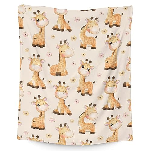 Giraffe Blanket for Girls & Boys - 40x50 Inches Crib Size - Soft Fuzzy Plush Throws Gifts - Yellow Cute Throw Blanket for Couch & Sofa
