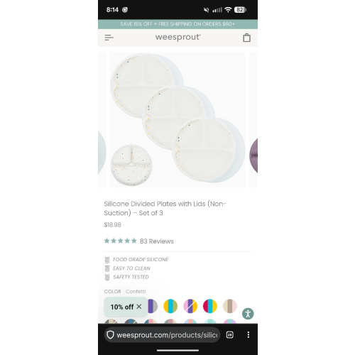 Silicone Divided Plates with Lids (Non-Suction) – Set of 3 CONFETTI