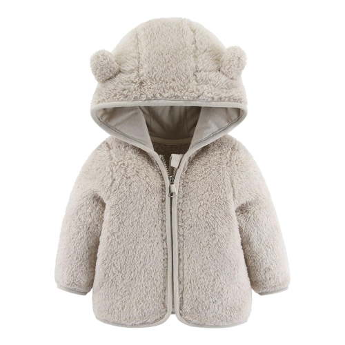 skpabo Toddler Girls Boys Cute Fleece Jacket Bear Ear Hoodie Sweater Zip Up Teddy Fuzzy Warm Coat Infant Baby Winter Outwear Clothes Beige 6-12 Months