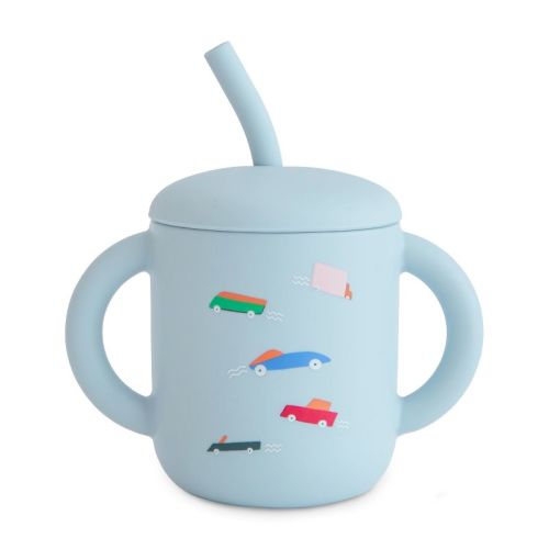 Silicone Training Cup + Straw Retro Cars One Size