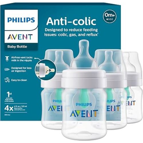 Philips Avent Anti-Colic Baby Bottle with AirFree Vent, Slow Flow, 4 oz