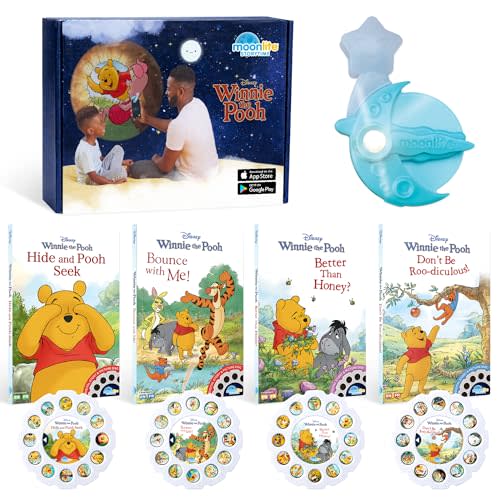 Moonlite Storytime Starter Pack with Smartphone Projector, Picture Disc and Four Stories, Ideal for Bedtime, Storytime and Family Travel - Disney Winnie the Pooh
