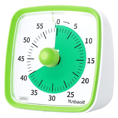Yunbaoit Visual Timer with Night Light, 60-Minute Countdown Timer for Kids and Adults, Silent Classroom Timer, Time Management Tool for Home, School, or Work (Light Green)