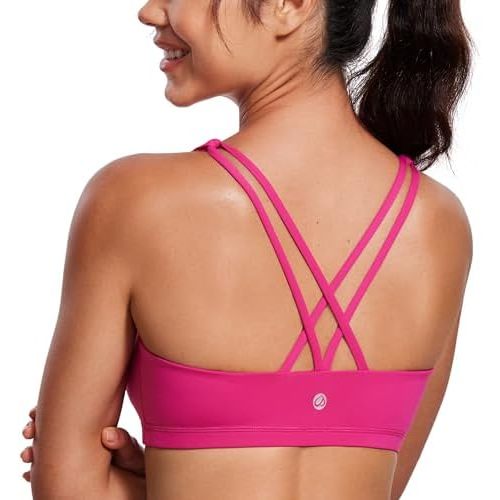 CRZ YOGA Women's Light Support Strappy Sports Bra - Low Cut Wirefree Padded Yoga Cami Criss Cross Back