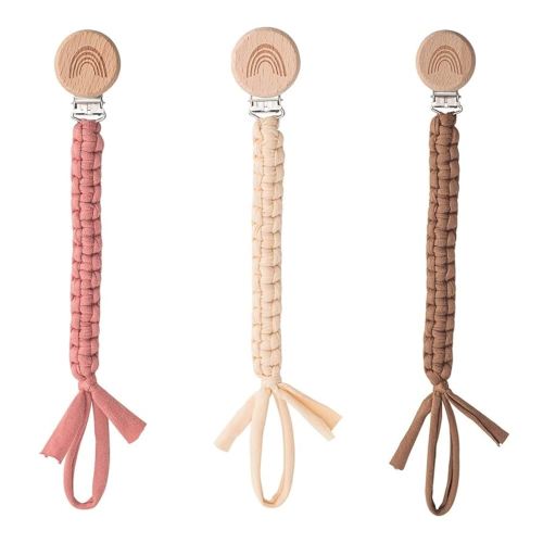 Pacifier Clip for Boys Girls Pacifier Holder Leash Boho Rainbow Wooden Clips Handmade Braided Cotton Unisex Baby Shower Birthday Gift Christmas Gift