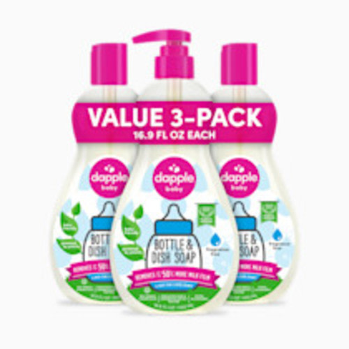 Dapple Bottle & Dish Soap (3 Pack) - Pink, Fragrance-Free, 16.9 Oz