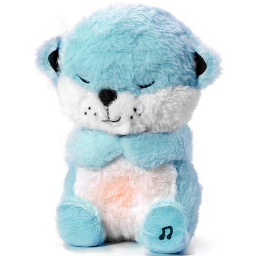 Hunfur Breathing Stuffed Animal - Remote Control Otter Plush Baby Soother with Realistic Breathing Motion, Calming Light, 9 Soothing Sounds (4 White Noise & 5 Lullabies) for Newborns Cry Relief