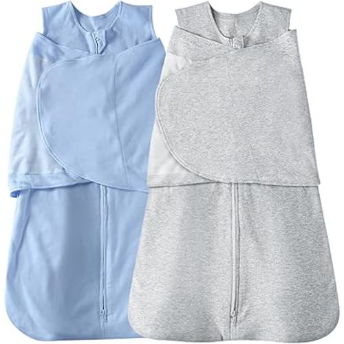 Baby Sleep sack Swaddle,Swaddles 3-6 Months,3-Way Adjustable Wearable Transition Blanket 100% Organic Cotton 2-Piece,12-18 lbs,1.0 TOG(Blue&Grey)