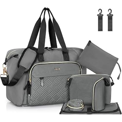 7pcs Diaper Bag Tote, Large Mommy Bag Travel Diaper bags, Baby Diaper Tote for Mom Hospital Baby, Dark Grey