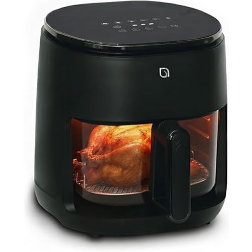 WILLOW Eco Series 6 in 1 Air Fryer with Glass Basket, 5 Quart Non Toxic Glass Air Fryer w Digital Display, 430°F Max Temp, Preheat & Keep Warm Function, Compact + Dishwasher Safe Airfryer -BLACK