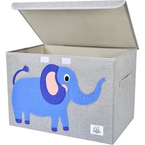 CLCROBD Foldable Large Kids Toy Chest with Flip-Top Lid, Collapsible Fabric Animal Toy Storage Organizer/Bin/Box/Basket/Trunk for Toddler, Children and Baby Nursery (Elephant)