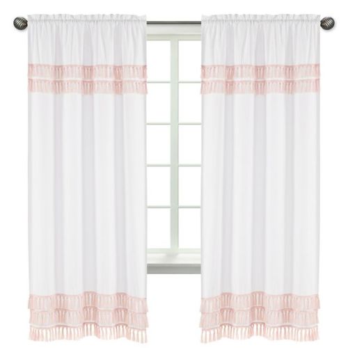 Sweet Jojo Designs Window Curtain Panels 84in. Boho Fringe White and Pink