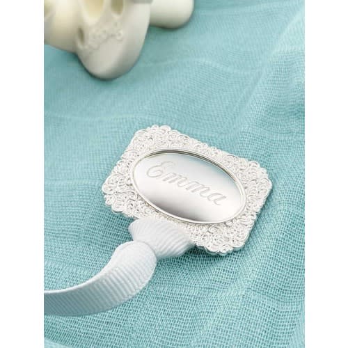 Custom Engraved Silver Pacifier Clip - "Charles" the Royal Collection - Personalized Dummy Clip, Luxury Baby Gift