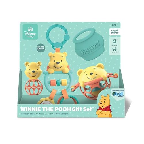 Bright Starts Disney Baby Winnie The Pooh Silly Ole Bundle Gift Set, 5-Piece Sensory Toy Set with Rattle, Teether, Oball & Flash Cards, Developmental Baby Toys 0–12 Months, Newborn Gift