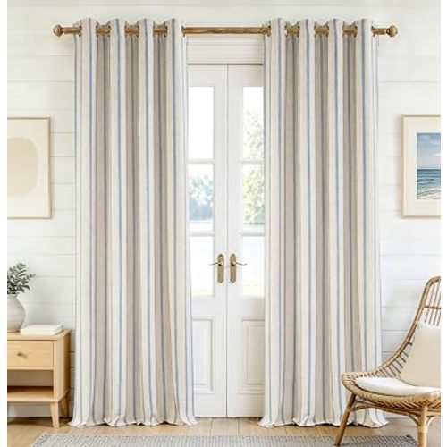 DriftAway Farmhouse Stripe Blackout Curtains, W52xL96, Navy Blue