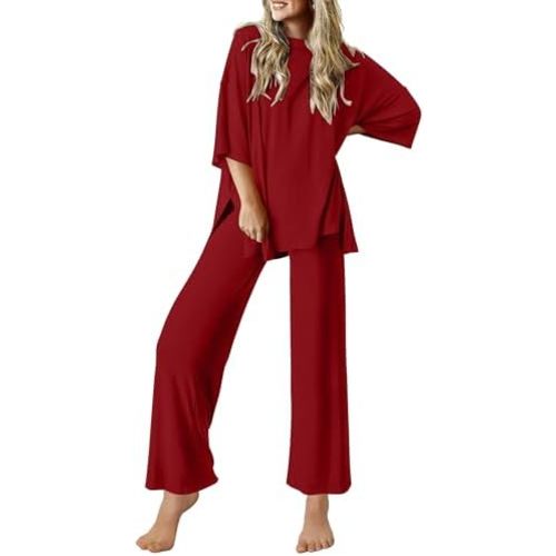 Ekouaer Lounge Sets for Women Short Sleeve Tops and Long Pants Soft Comfy Pajamas Set 2 Piece Outfits S-XXL