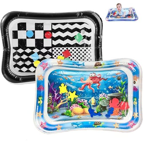 PandaEar 2 Pack Baby Tummy Time Water Mat, Inflatable Water Play Mat Toys