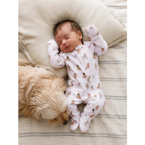 2-Way Zip Ruffle Footie, Bestie Dogs Pink – SpearmintLOVE