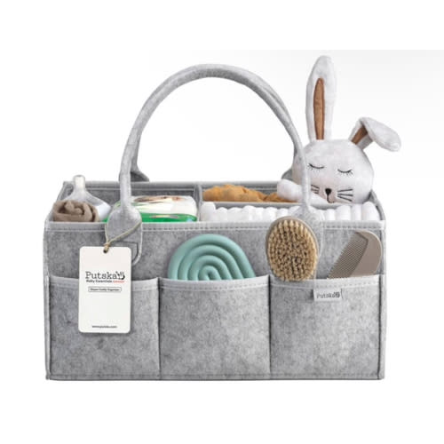 PUTSKA Nursery Storage Basket - Baby Diaper Caddy Organizer for Diaper Station, Newborn Essentials, Baby Shower Gifts and Registry Must-Haves for Boy or Girl