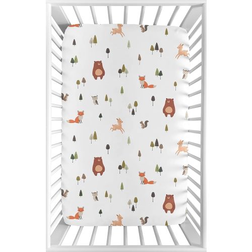 Sweet Jojo Designs Baby Mini Crib Sheets (Woodland Animals) for Girls & Boys, Newborn, Infants/Nursery Room, Fitted Portable Pack and Play Mattress Sheet (Sage Green, Watercolor, Forest Animal Friend)