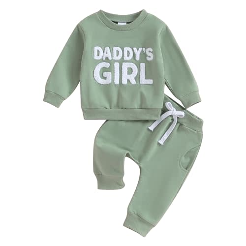 Kupretty Toddler Baby Girl Fall Winter Clothes Embroidered Letter Graphic Crewneck Sweatshirt + Joggers Pants Outfits Set