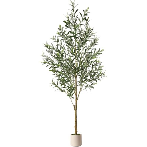 Alupssuc 6FT Artificial Olive Trees, Faux Silk Plant with Lively Artificial Trunk and Lifelike Fruits, Indoor Fake Potted Tree with White Planter for Modern Home Office Living Room Decor