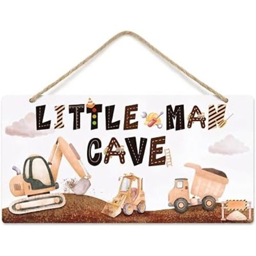 Little Man Cave Sign for Boys Room Decor, Excavator Wooden Nursery Decor