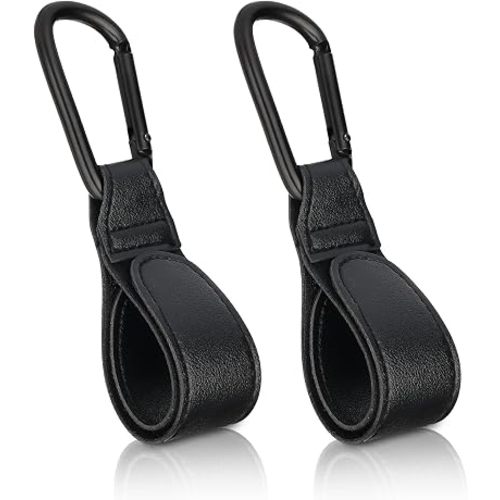 Pram Hook Clips, 2 Pieces Buggy Clips Carrier pram Hooks, pram Bag Holder Made of Leather, Bag Hooks for Stroller, pram Clips, pram Hooks for Bags, Backpack Black