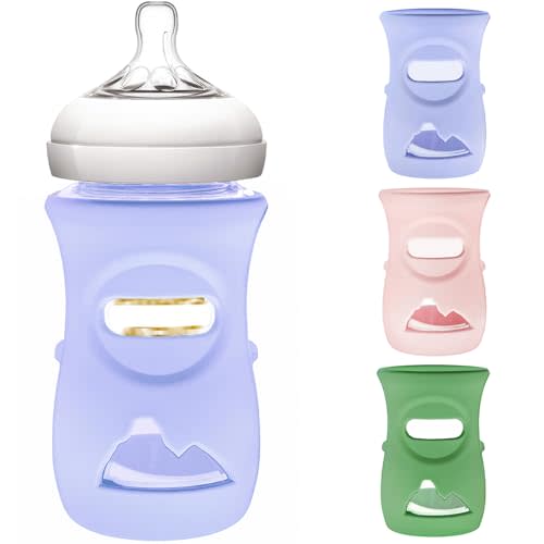 3 Pack Silicone Sleeve for Philips Avent Glass Bottle - Shatter Proof Natural Silicone Bottle Sleeve for Anti Colic Baby Bottles 8 oz & 4 oz - Anti Flow Sleeve for Infant Bottles