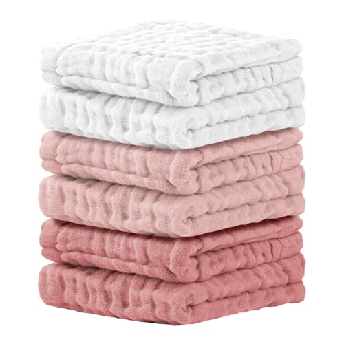 Cuddle Campus Baby Washcloths 6 Packs, Muslin Washcloths Baby,Cotton Burp Cloths, Extra Absorbent and Soft Wash Clothes for Newborns, 12x12 Inches