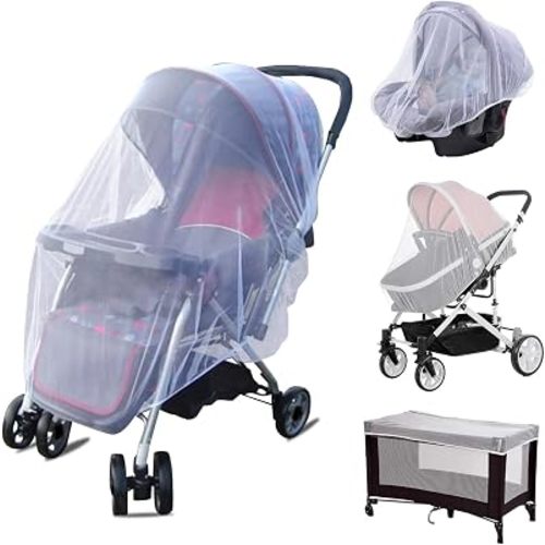 Breathable Mosquito Net for Stroller with Drawstring, White
