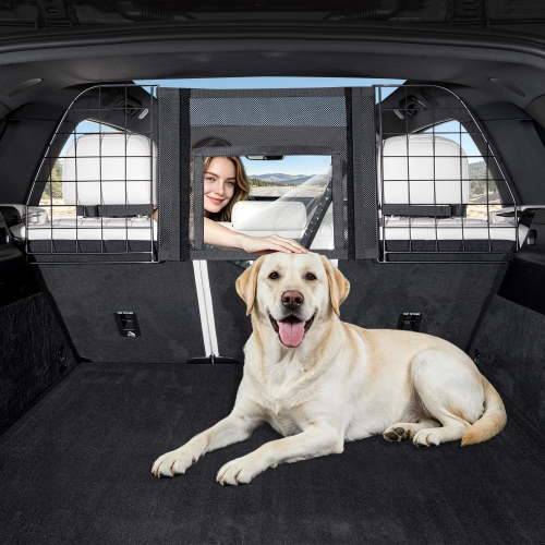 Dog Car Barrier for SUV,Width-Adjustable Dog Car Divider Net for SUV | Large Barrier Area,Easy to Install, Removable Visual Window,Keep Dogs in SUV Trunk,Sturdy,Foldable Travel Pet Barrier