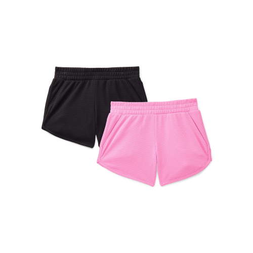 Athletic Works Girls Active Core Shorts, 2-Pack, Sizes 4-18 Plus