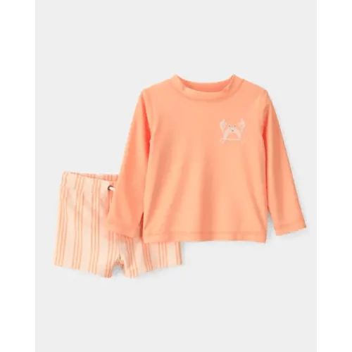 Baby Boy 2-Piece Long-Sleeve Rashguard Swimsuit Set - Orange | Carter's