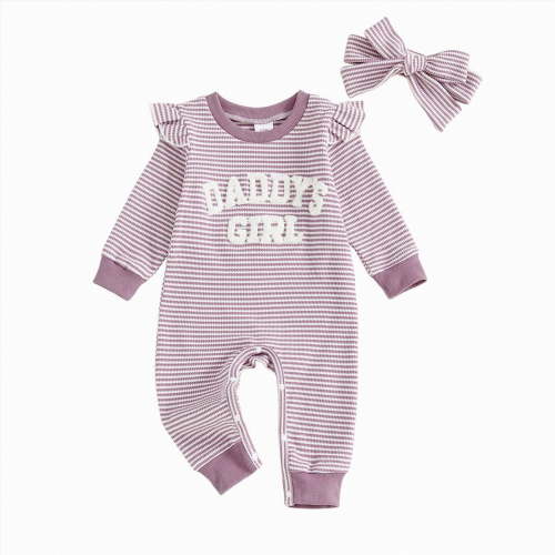 Wonitaaizi Newborn Baby Girls Romper Daddy's Girl Ruffle Jumpsuit Bodysuit Fall Winter Clothes(0-3 Months,Purple)
