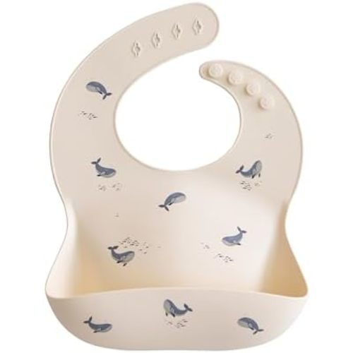 mushie Silicone Baby Bib | Adjustable Fit Waterproof Bibs (Whales)